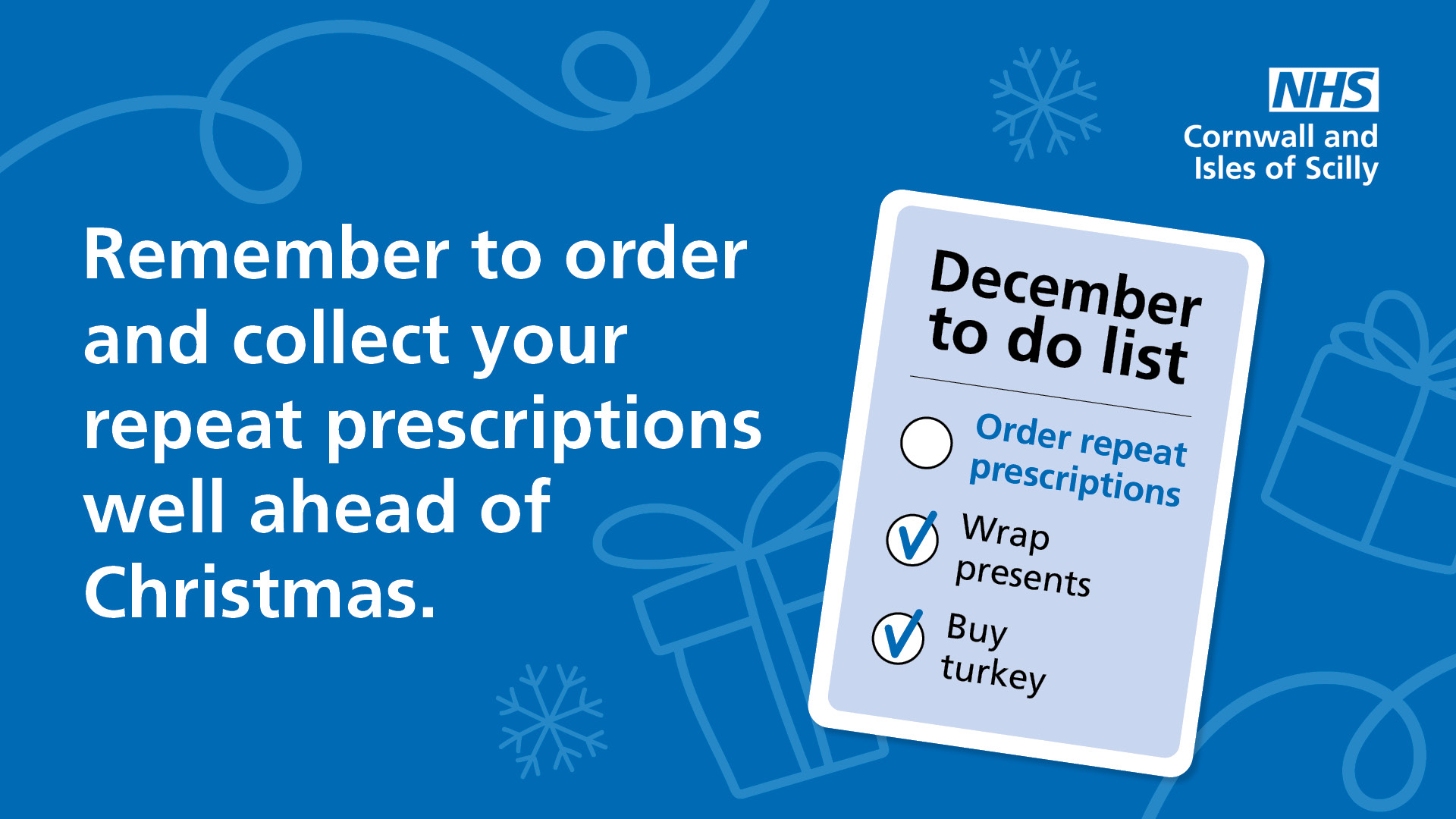 December Repeat Prescriptions. Roseland Surgeries