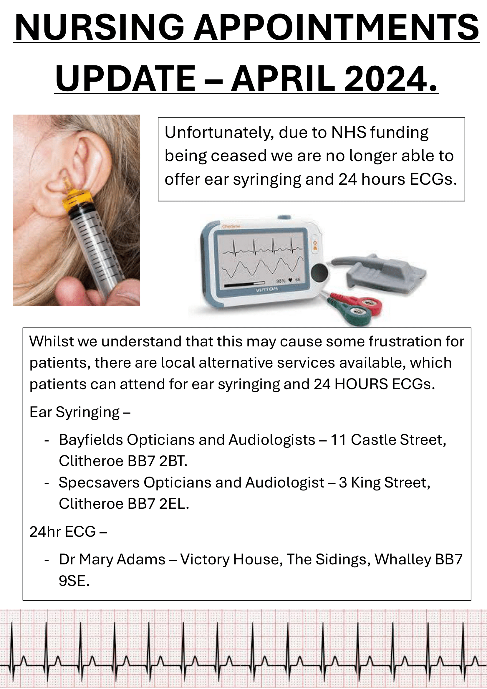 Ear Syringing and ECG Sabden and Whalley Medical Group