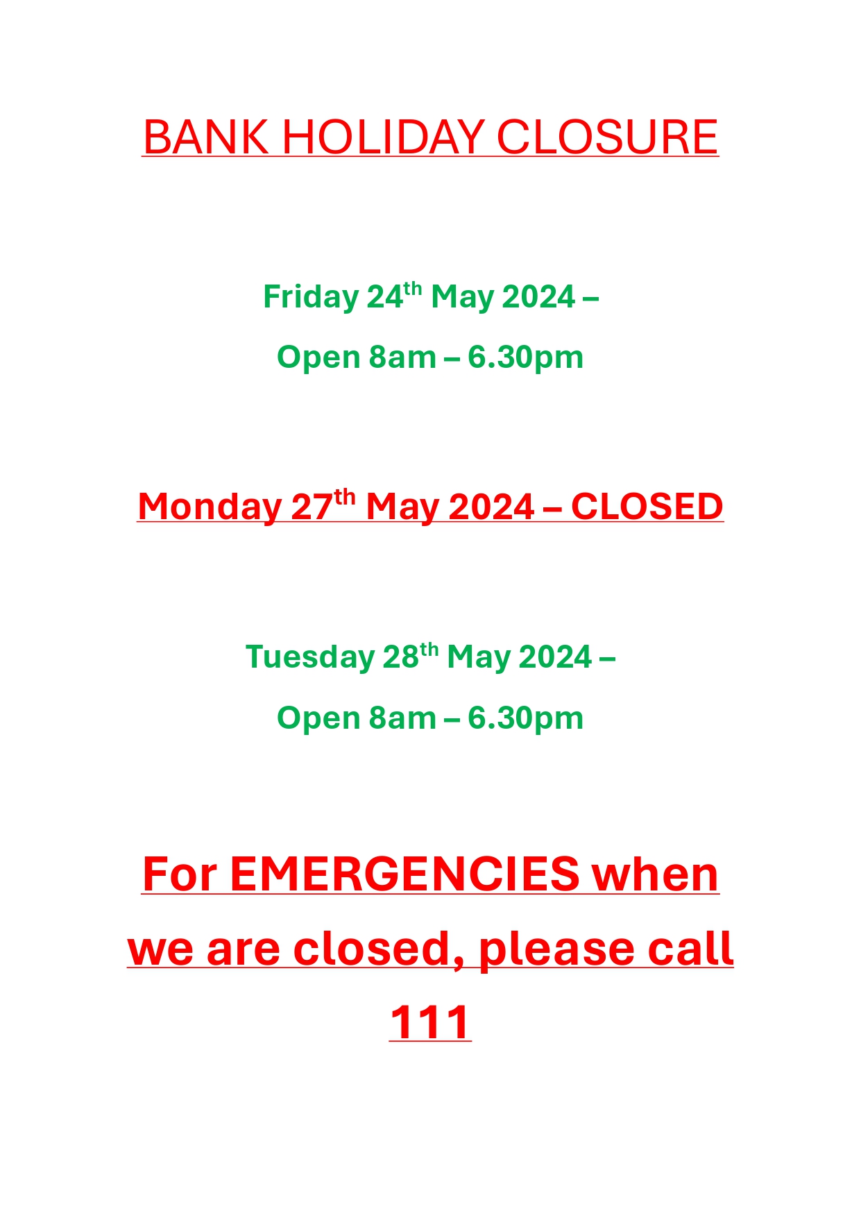 May Bank Holiday Opening Hours Roman Road Health Centre